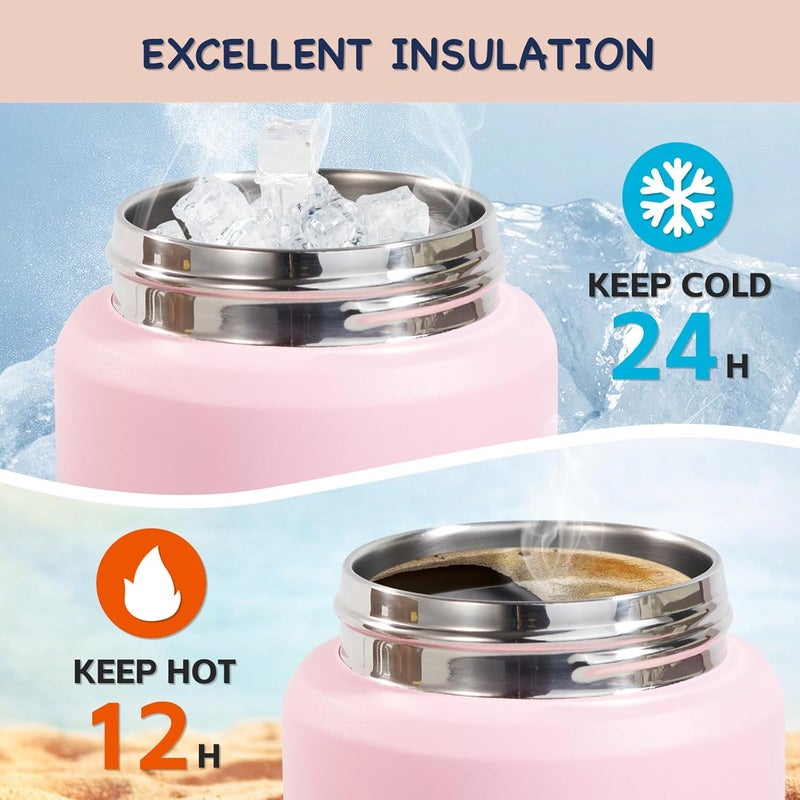 Kerilyn 12oz Kids Water Bottle 2 Pack, Stainless Steel Insulated Water Bottle Bulk, Toddler Cups with Straws Leak-Proof, Kids Water Bottles for School Boys Girls, BPA Free, Pink+Green 2 Piece Set - Image 4